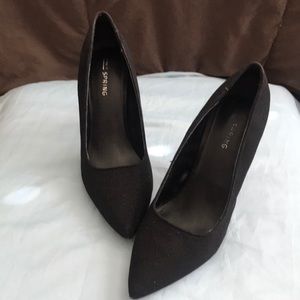 Call it Spring Black Metallic Heels